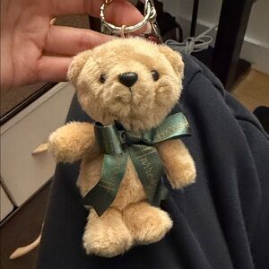Harrods Tan Teddy Bear Keychain with Green Bow